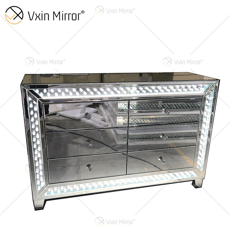WXM-1176&WXF-2139 LED Furniture Set Octagonal Beads Fashion Simple Makeup Mirror Mirror Cabinet 6 Drawers