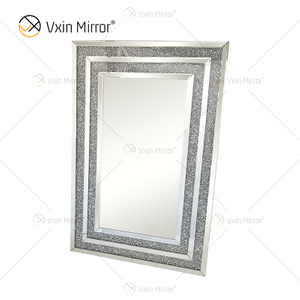 WXM-1776 Wall Decoration Silver Crushed Diamond Glass Wall Hanging Mirror