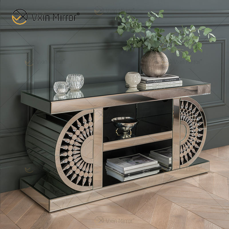 black tv stand with glass doors
