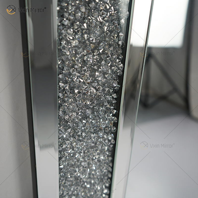 Rectangle Hot Design Vxin WXM-1761 Wall Decor Silver Crushed Diamond Wall Hanging Mirror