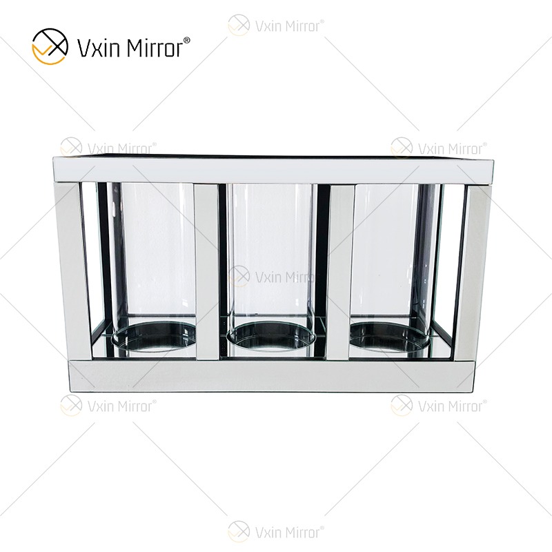 Meetart Crystal Clear Silver Mirror Glass Candle Holder with 3 Candle Light Tube Elegant Ideal for Home Decoration WXCH-65