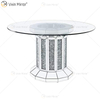 2020 New Design WXF-160 Crushed Diamond Round Silver Dining Table with Toughened Glass Table Top