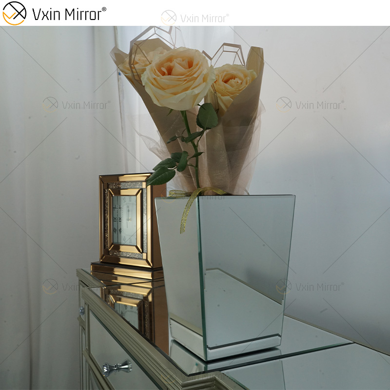 Vxin Mirror WXMV-034 Mirror Vase Crystal Silver Glass Decorative Vase Flower Elegant for Home Decor Cant Hold Water