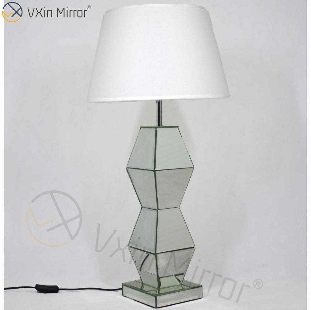 New Design WXTL-005 Modern Bedroom Furniture Silver Table Mirror Lamp With Lampshade Mirror Lamp
