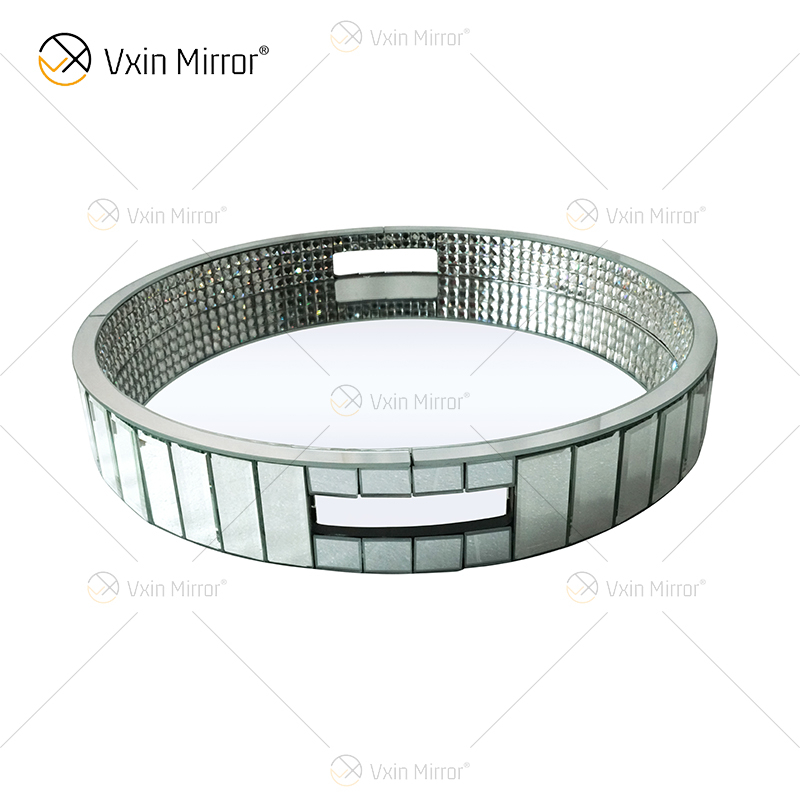 Elegant Decor Beads WXMT-017 Modern Crystal Silver Mirrored Round Tray