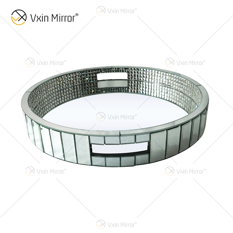 Elegant Decor Beads WXMT-017 Modern Crystal Silver Mirrored Round Tray