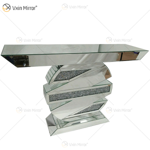 WXWF-445 OEM Design Sparkly Diamond Crush Crystal Silver Mirror Console Table