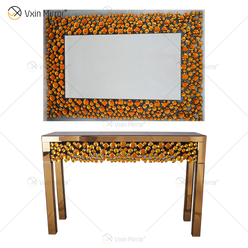 Top Quality Silver And Brown Modern Crystal Diamond Mirrored Console Table Hallway