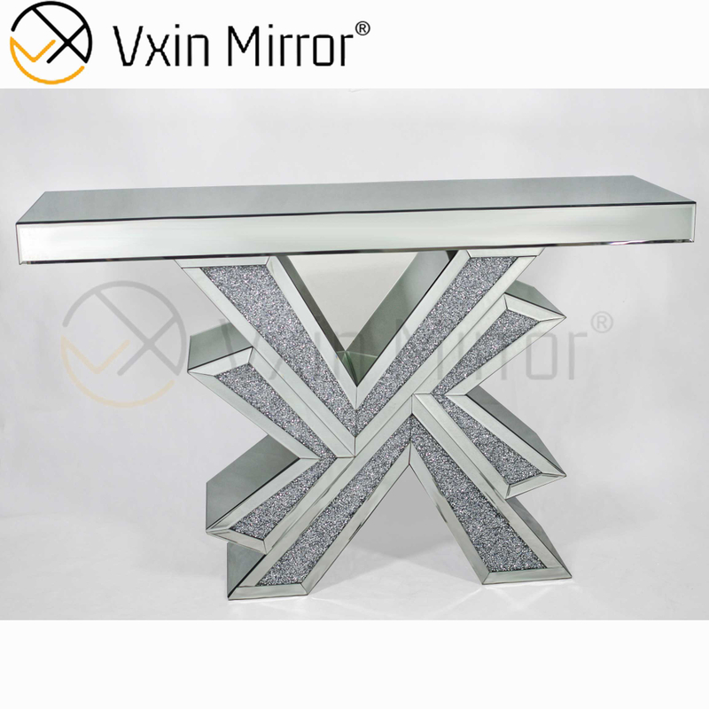 Good Supplier Vxin Home Decor V Silver Furniture Modern Crush Diamond Console Table with Modern Mirror