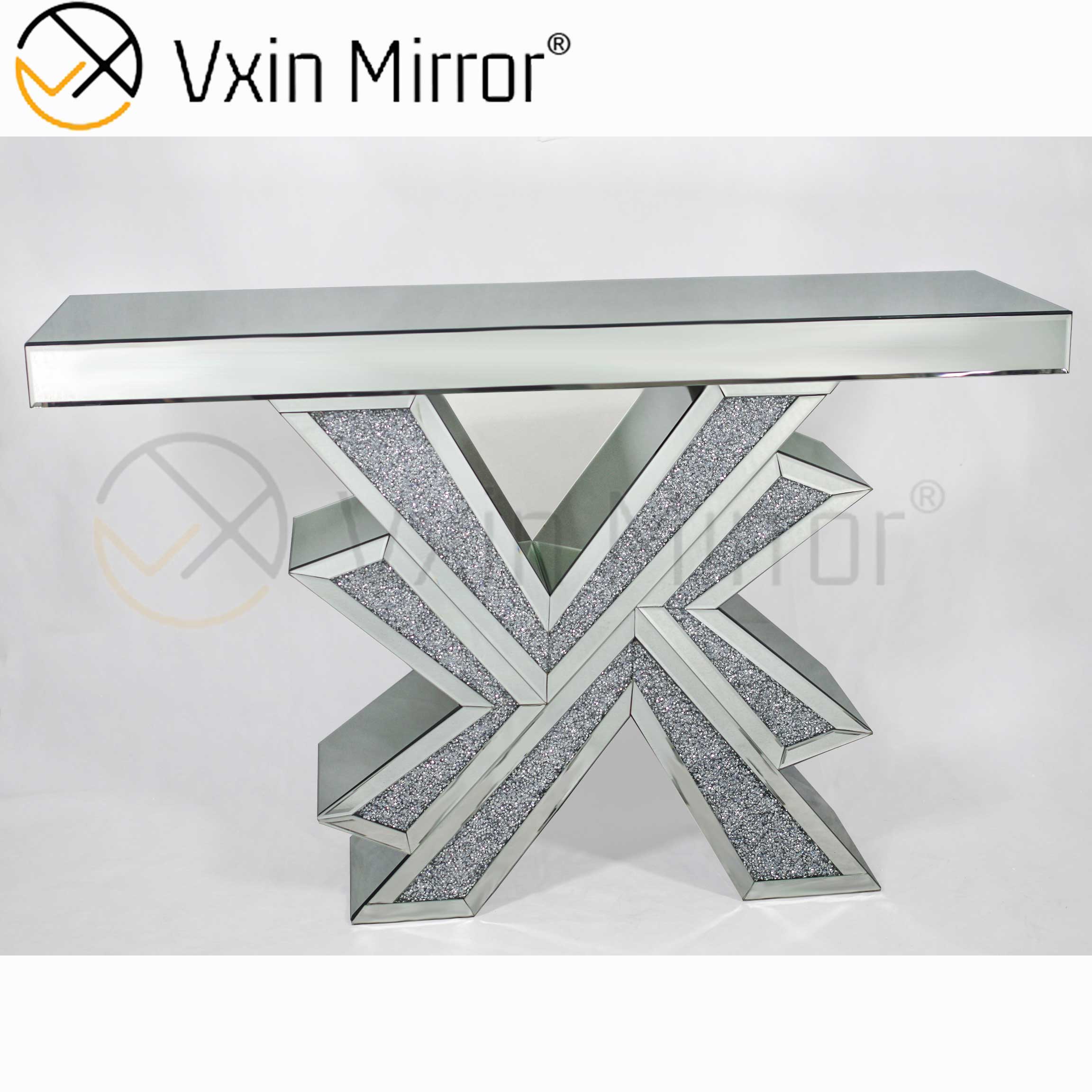 Good Supplier Vxin Home Decor V Silver Furniture Modern Crush Diamond Console Table with Modern Mirror