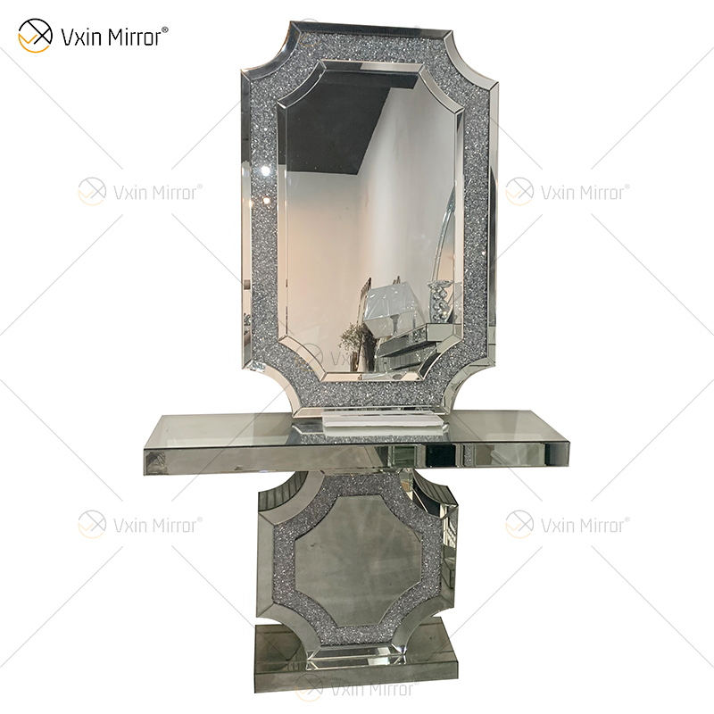 The Newest Vxin Mirror Silver Furniture Crush Diamond Console Table Mirrored with Length Mirror