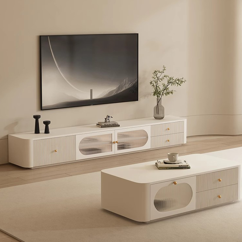 Modern white cream wind TV cabinet