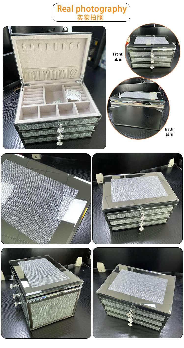Crystal diamond mirror jewelry box