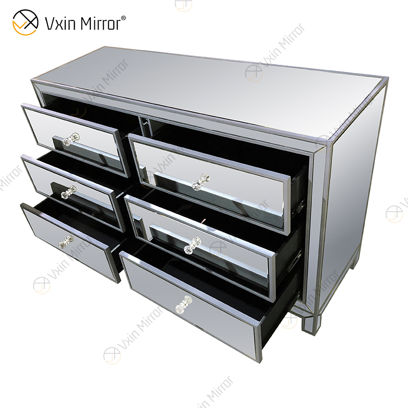 Vxin Mirror Hot Sale WXR-007 Silver Home Decor Mirored Cupboard Cabinet With 6 Drawers