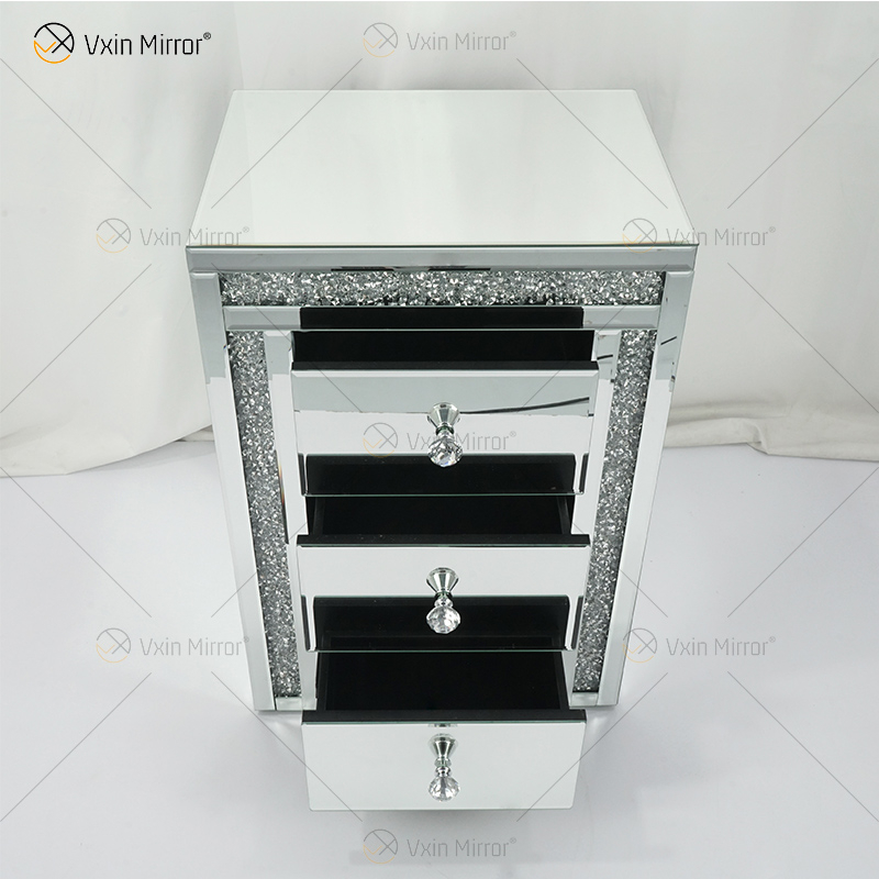 Vxin WXWF-716 Home Modern Acrylic Nightstand 3 Drawers Mirrored Bedside Table