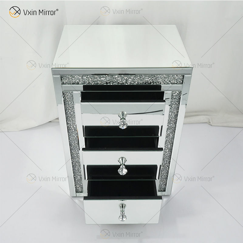 Vxin WXWF-716 Home Modern Acrylic Nightstand 3 Drawers Mirrored Bedside Table