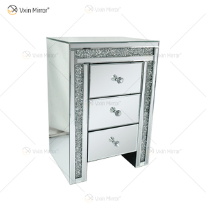 Vxin WXWF-716 Home Modern Acrylic Nightstand 3 Drawers Mirrored Bedside Table