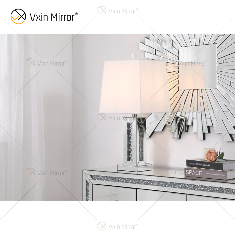 Vxin WXTL-142 Elegant Silver Crystal LED Table Mirror Lamp 3 Colors LED Light for Bedroom