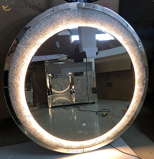 New Design Hot Sale WXM-2594 3 Color Light LED Silver Crystal Round Simple Fashion Diamond Decoration Makeup Mirror