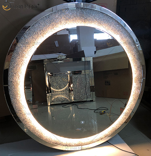 New Design Hot Sale WXM-2594 3 Color Light LED Silver Crystal Round Simple Fashion Diamond Decoration Makeup Mirror