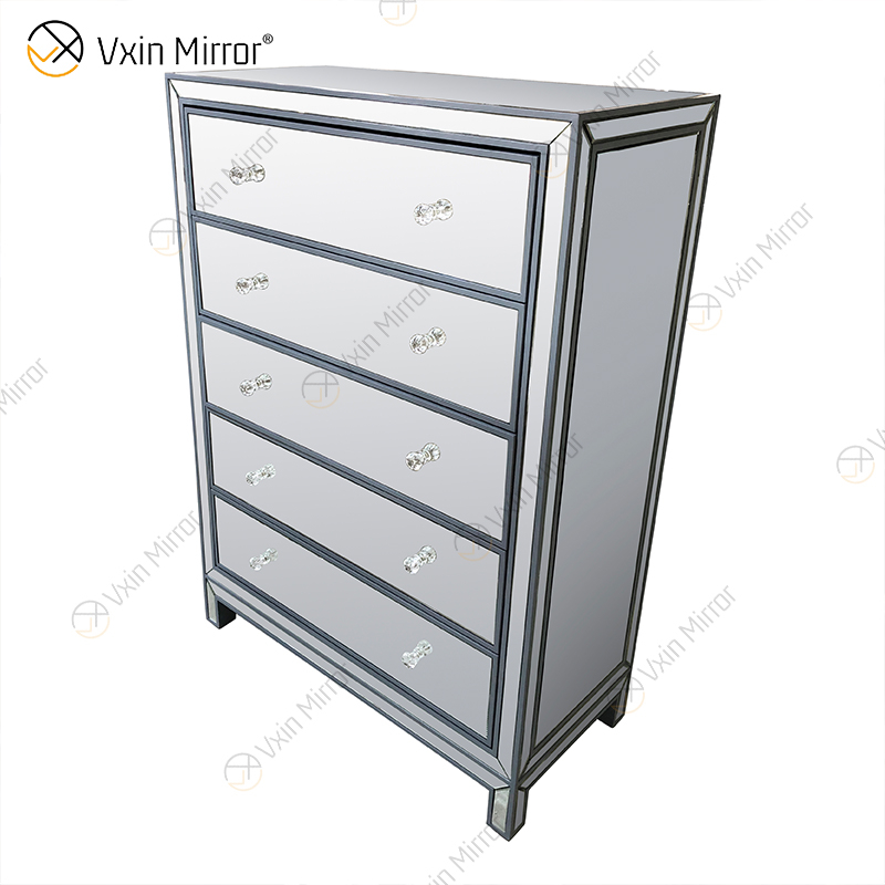 Vxin Mirror WXR-006 Silver Home Decor Mirored Cupboard Cabinet With 5 Drawers