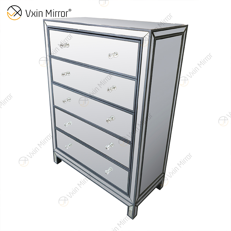 Vxin Mirror WXR-006 Silver Home Decor Mirored Cupboard Cabinet With 5 Drawers
