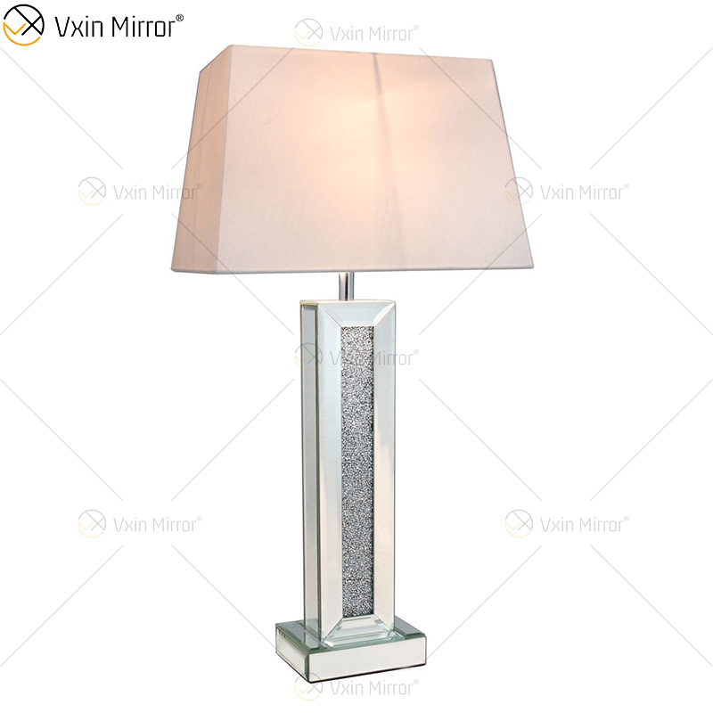 China Supply WXTL-006 Modern Bedroom Silver Crushed Mirror Lamp With Lampshade