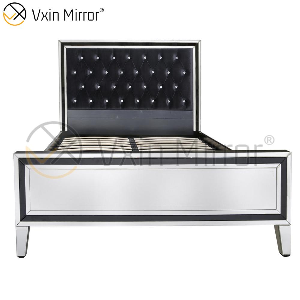 Black Frame Silver Glass Mirrored King Mirror Bed Furniture