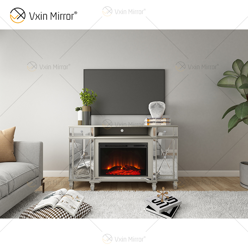 Kellington Mirrored Fireplace Media Console Electric Fireplace Mirrored Fireplace TV Stands Cabinet WXF-413