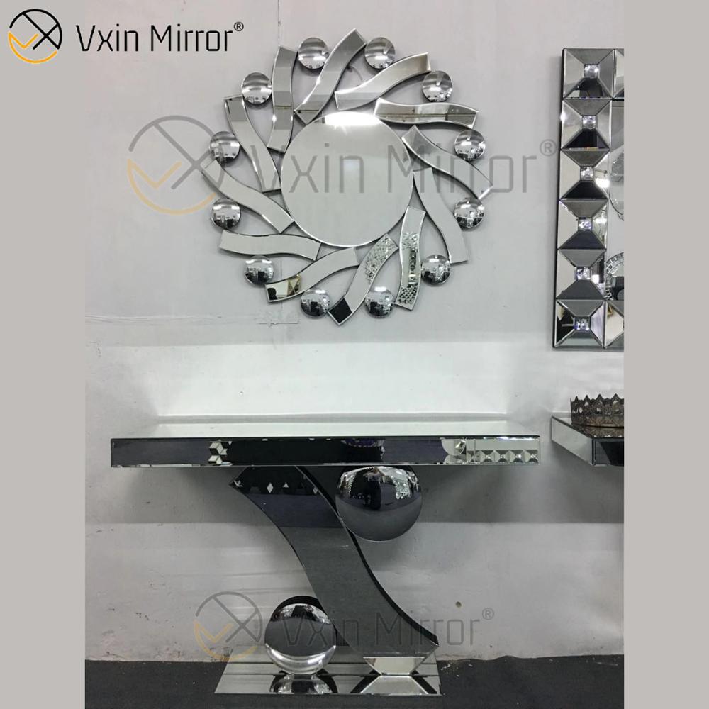 High Quality Custom Vxin Mirror Modern Crystal Furniture Silver Consol Table with The Wall Mirror