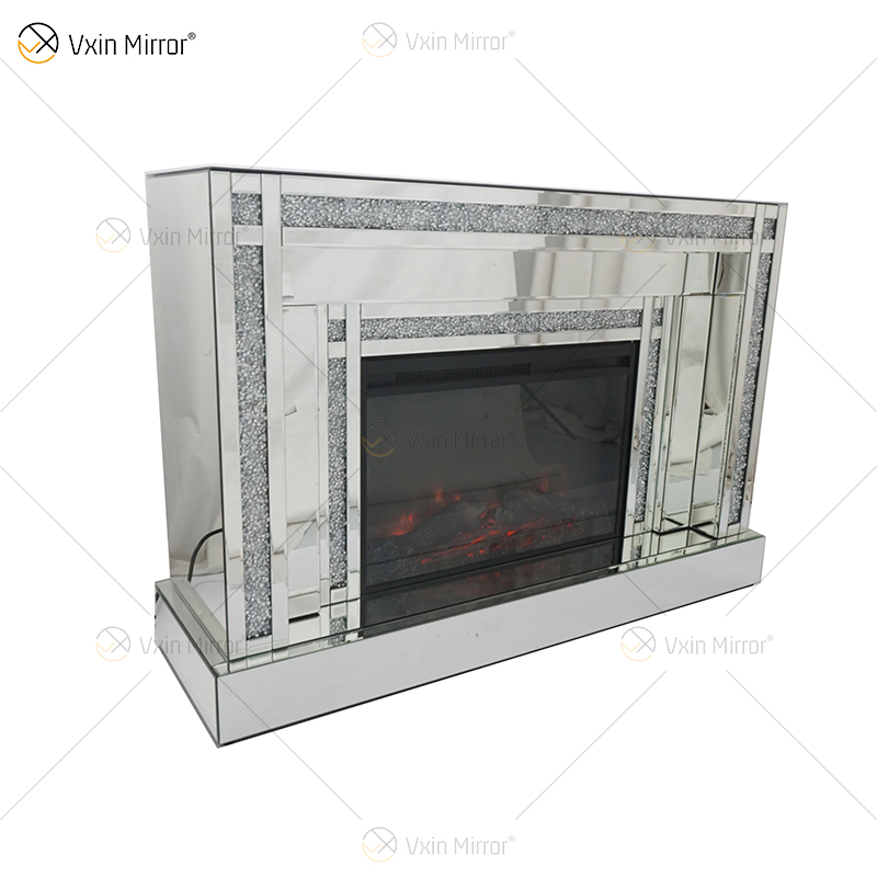 Diamond Luxury Popular Crush Sparkle Crystal Double Band Mirrored WXWF-1109 Fireplace Surround with Electric Mirror Fireplace