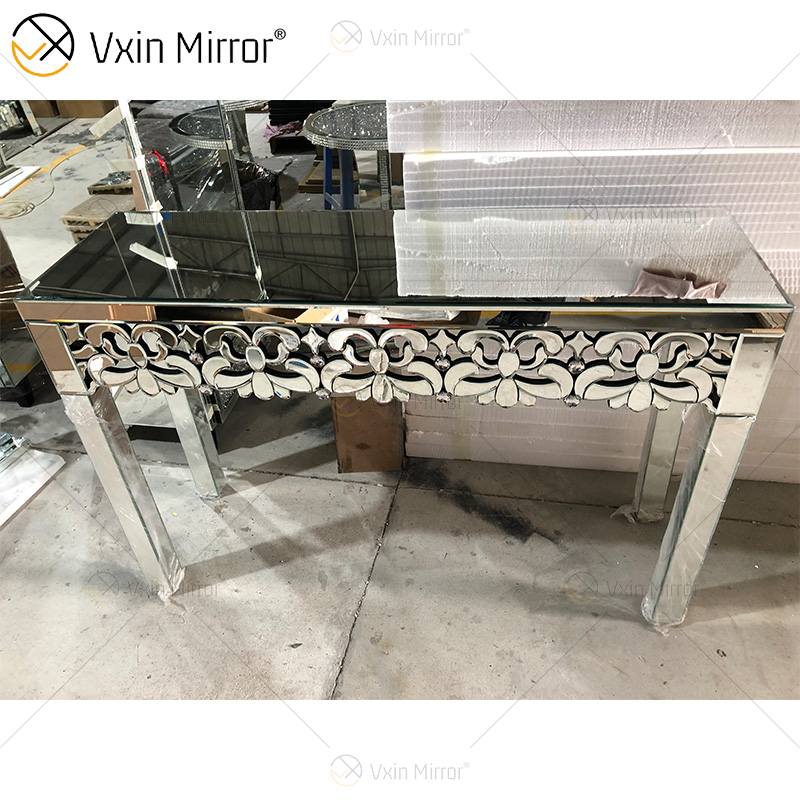High Quality Factory Vxin Mirror Silver Furniture Crystal Wooden Console Table with Mirror