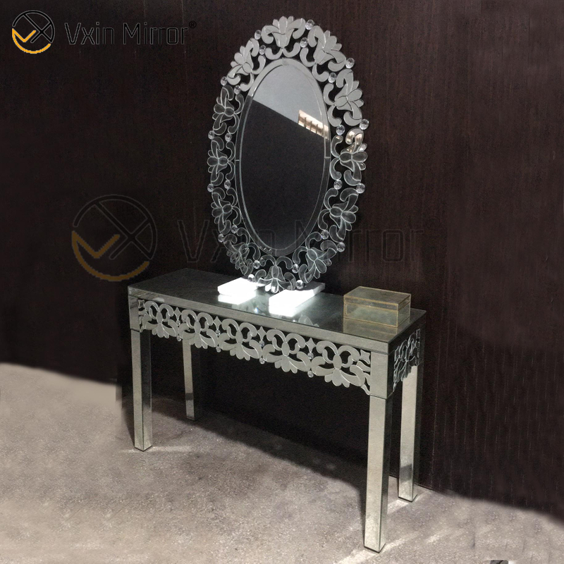 High Quality Factory Vxin Mirror Silver Furniture Crystal Wooden Console Table with Mirror