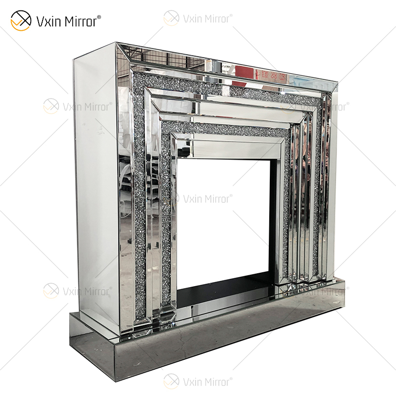 WXWF-1093 Floating Sparkle Crystal Diamonds Mirror Fireplace with Inserts in Hot Sell Customizable