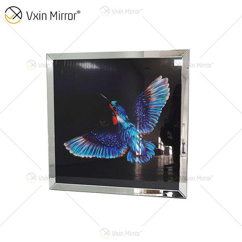 Crystal Porcelain Painting Blue Bird Frame Decorative Mirror Wall Art