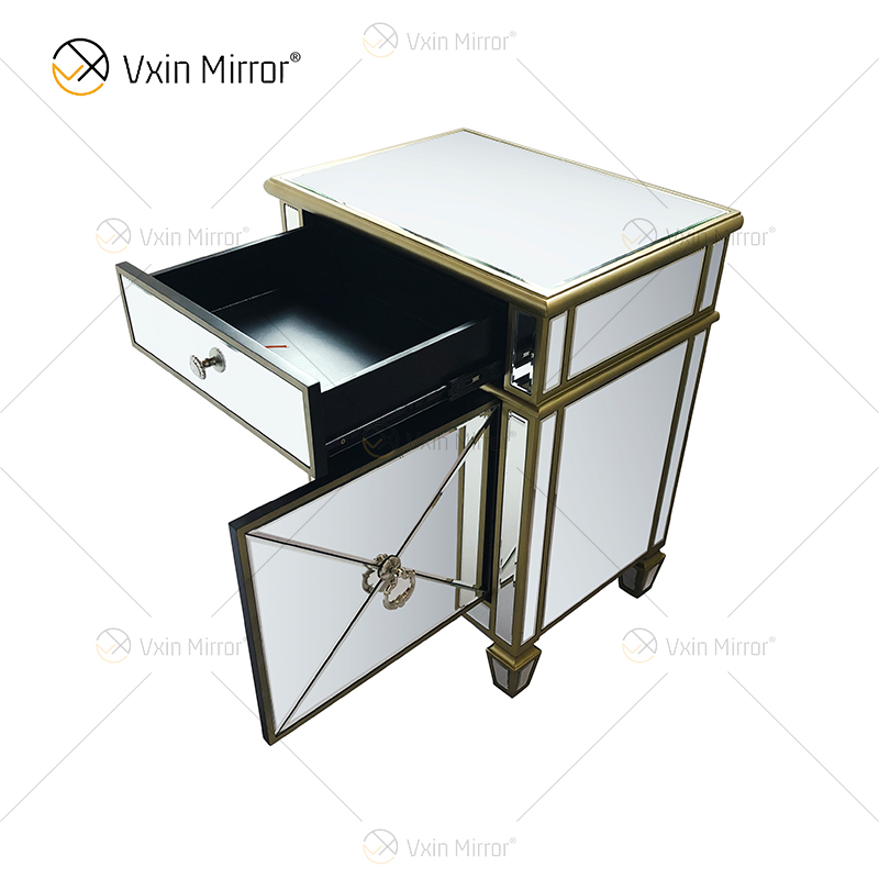 Factory Supply WXF-873 Golden Bedroom Furniture Luxury Nightstand With 2 Drawers Mirrored Bedside Table