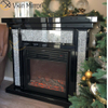 Silver Crushed Diamond Black Frame Mirror Fireplace Electric Fireplace For Living Room Sofas WXWF-042-1