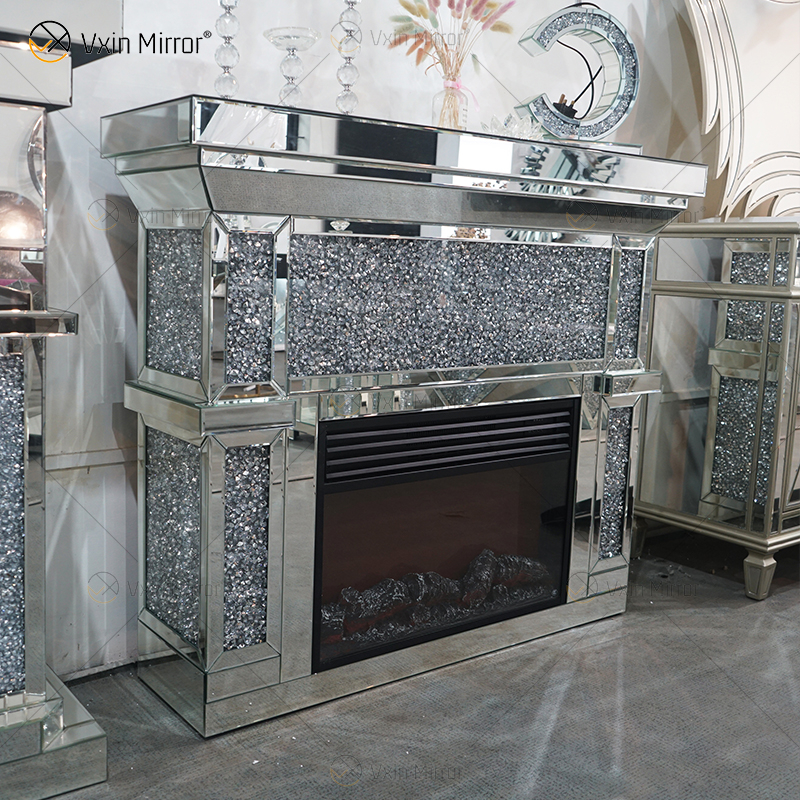 WXF-2131 Diamond Intelligent Mirror Fireplace Remote Control Smart Stove Hot Sale 48 Inch Indoor SILVER FIRE Iron Style