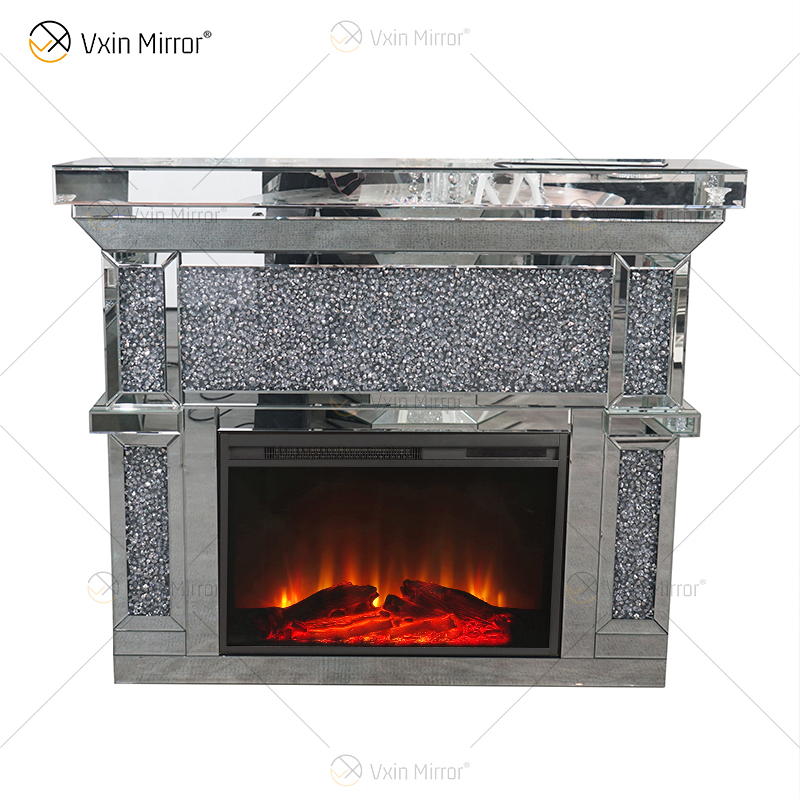 WXF-2131 Diamond Intelligent Mirror Fireplace Remote Control Smart Stove Hot Sale 48 Inch Indoor SILVER FIRE Iron Style