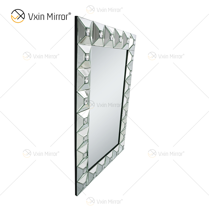 Home Decor WXM-1007 Modern Rectangle Crystal Silver Wall Mirror