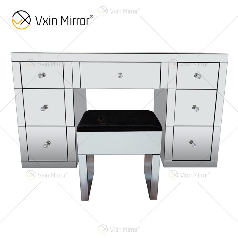 Hot Sell Modern WXF-125 &126 Silver Mirrored Dressing Table 7 Drawers with Disassembly Stool