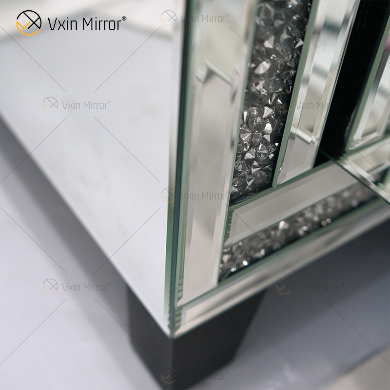 Vxin Mirror Furniture Crushed Diamond Silver TV Cabinet Mirror TV Stands with 2 Drawers