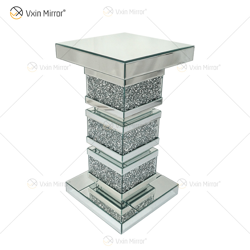 Vxin Elegant WXF-135 Home Decor Crushed Diamond End Table Silver Mirror Furniture Side Table