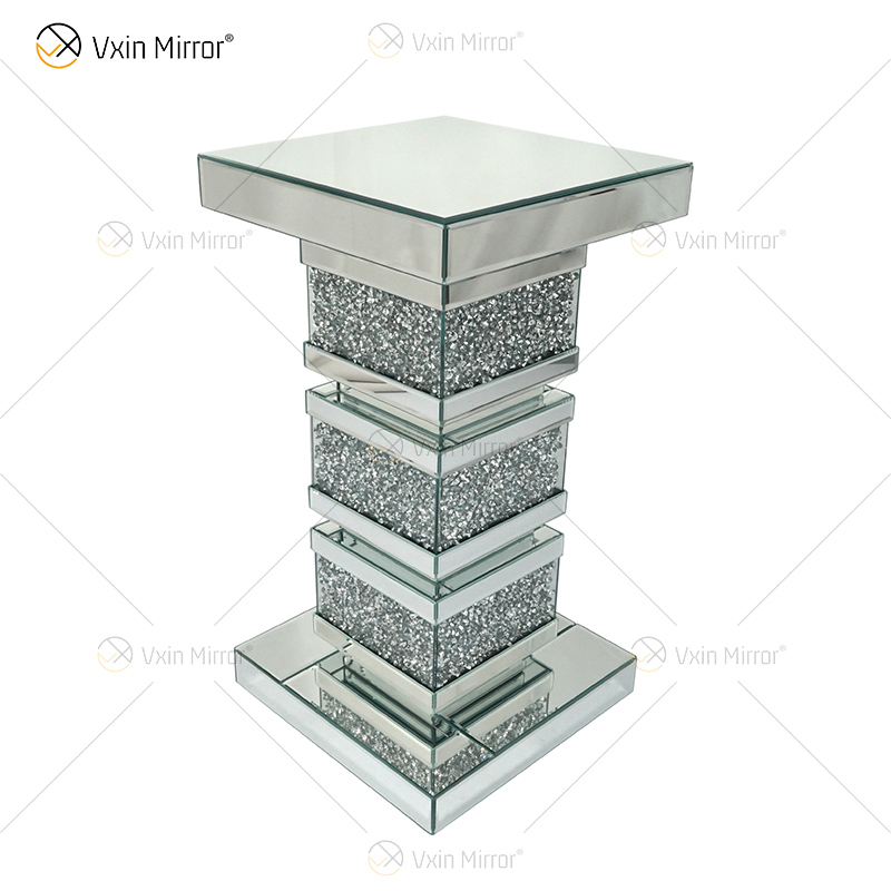 Vxin Elegant WXF-135 Home Decor Crushed Diamond End Table Silver Mirror Furniture Side Table