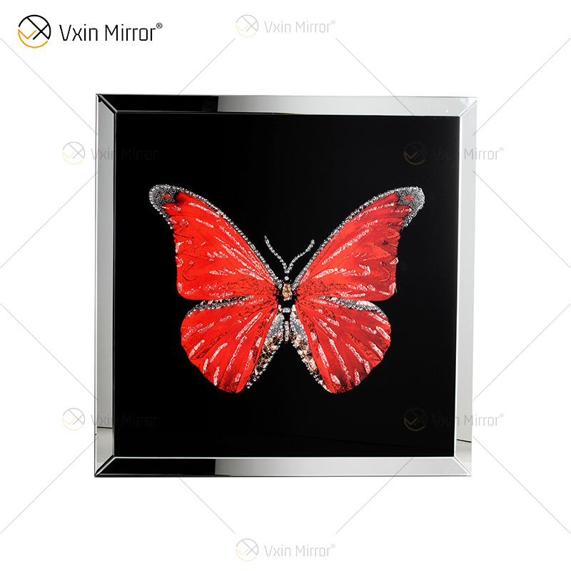 Homehold Decoration Red Butterfly Crystal Glass Wall Art