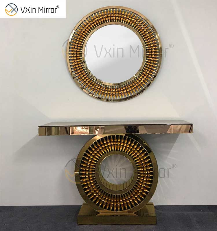 Factory Supply Vxin Luxury Crystal Glass Brown Console Table With Mirror