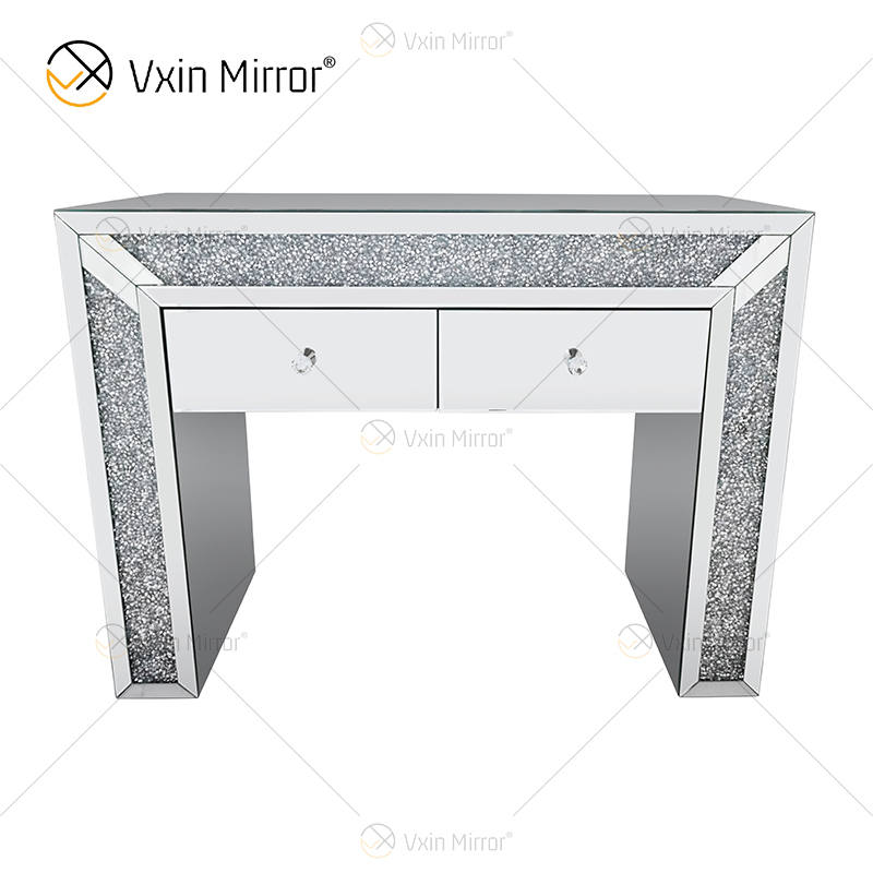Art Decor WXF-061 Crushed Diamond Dressing Mirrored Corner Chest With 2 Drawers