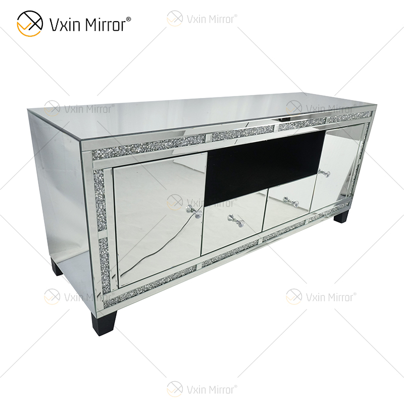 Vxin Mirror Furniture Crushed Diamond Silver TV Cabinet Mirror TV Stands with 2 Drawers