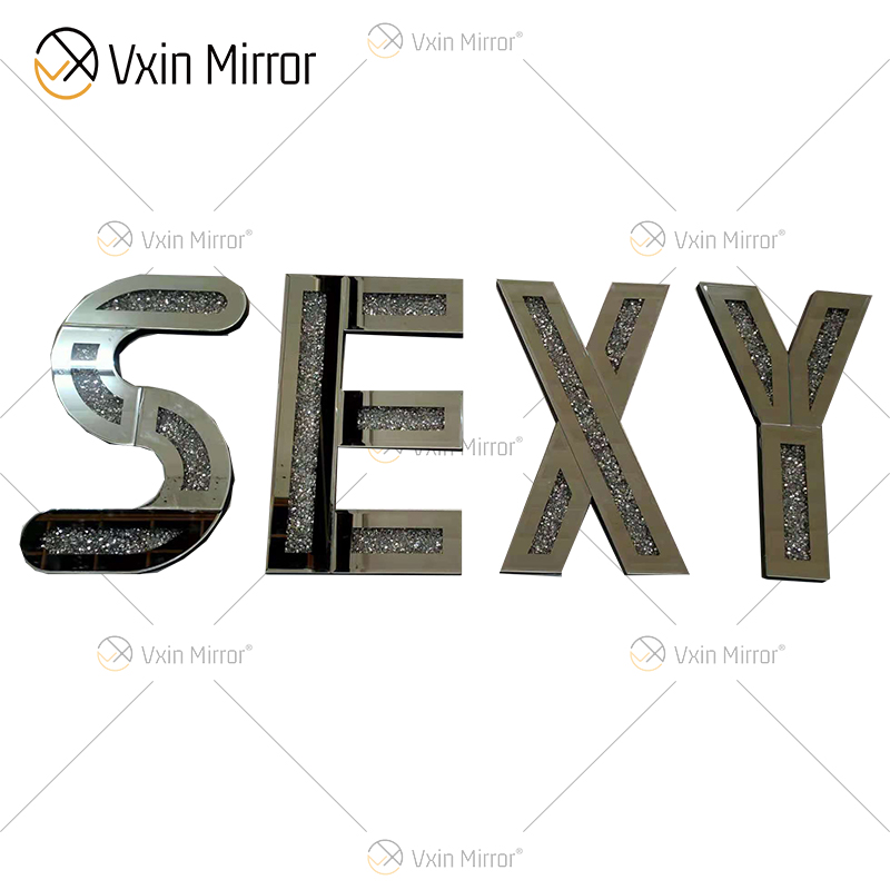 Silver Crushed Crystal Diamond Mirror Letters Wall Hung Xmas Mirrored Love Decoration Mirror Wall Art For Sofa Furniture