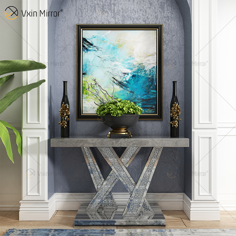 Factory Direct Sale WXWF-513 Diamond Crush Mirror Console Table Crystal Home Furniture Glass Console Table